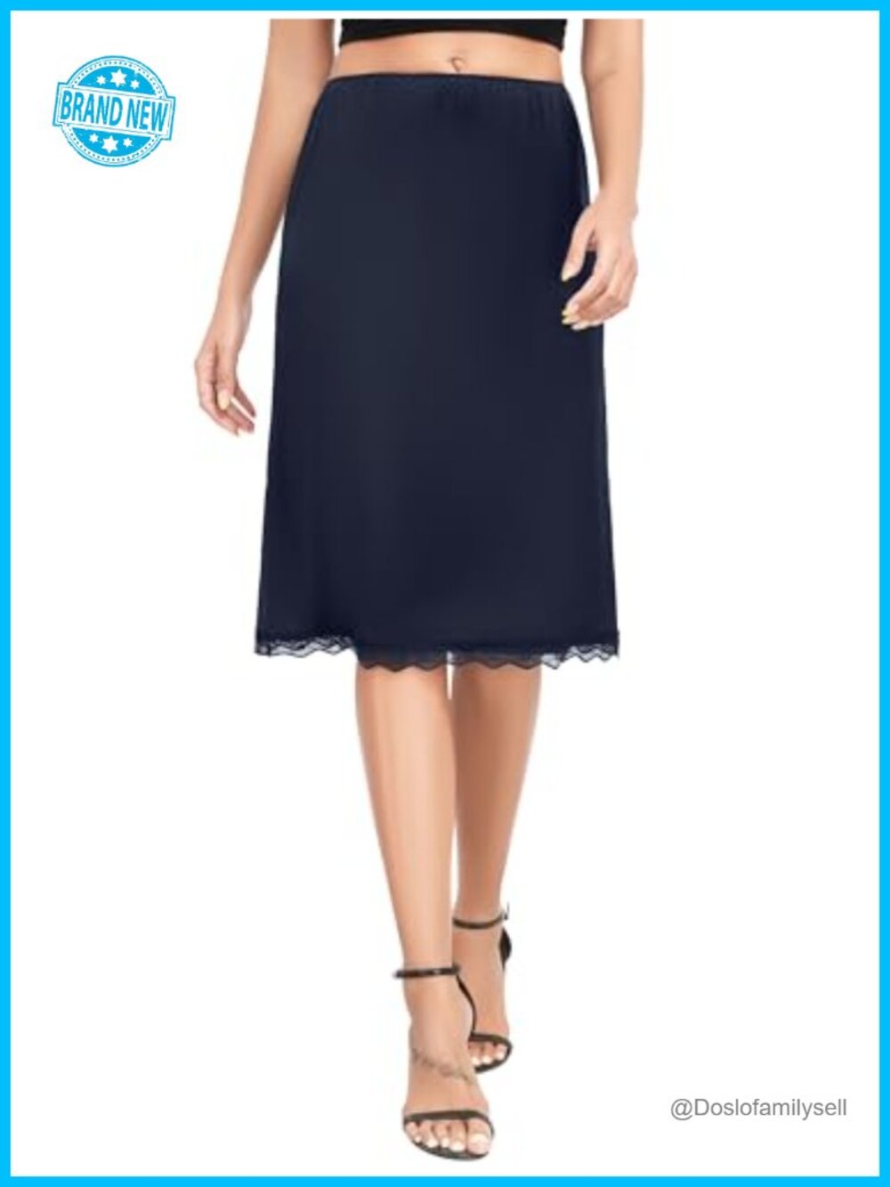 Satin Lace Trim Half Slip Knee Length Underskirt for Dresses Skirts